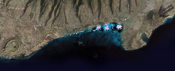 Satellite shot of Koko Head and Diamond Head